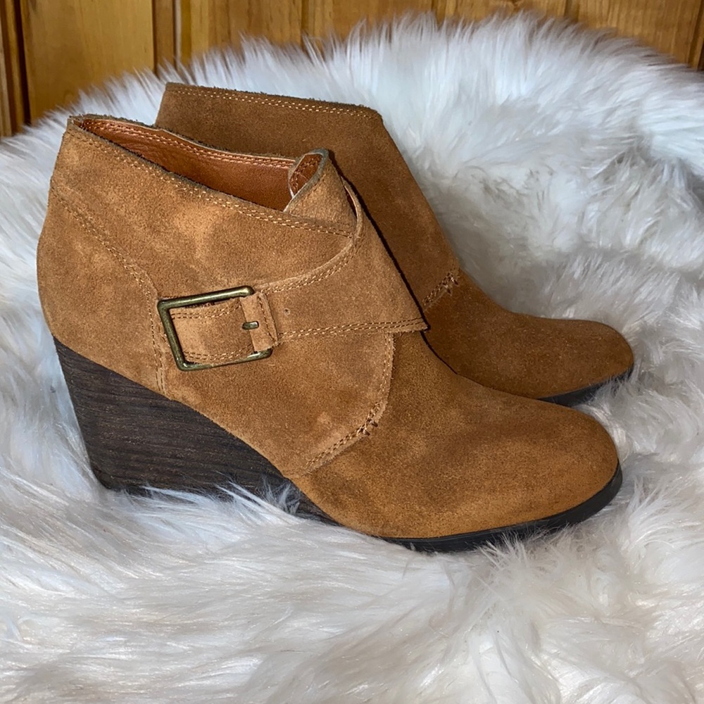 Lucky Brand Leather Suede Samarah Wedge Booties